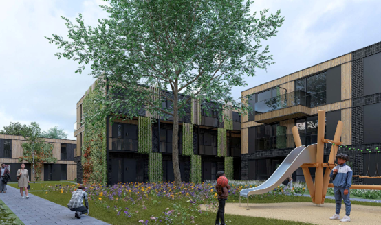 Voorlopige schets van de te bouwen woningen 