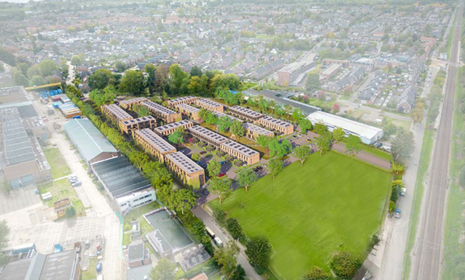 Voorlopige schets van de woningen 1e fase, met een art impression